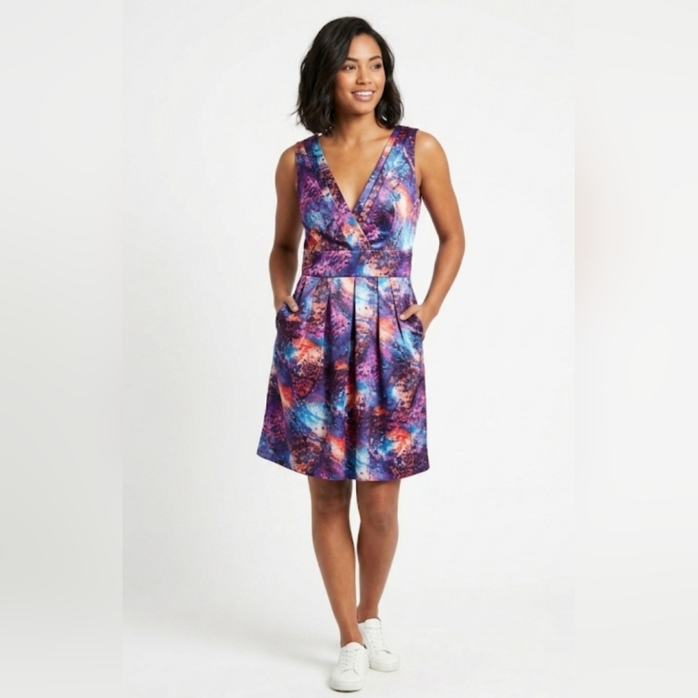 Roz & Ali Blue Pink V-Neck Mini Sundress size 14